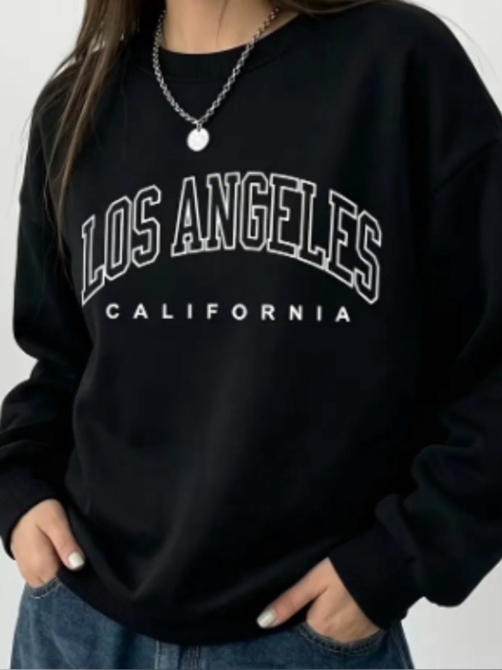 SHEIN Black Los Angeles California Crewneck Sweater